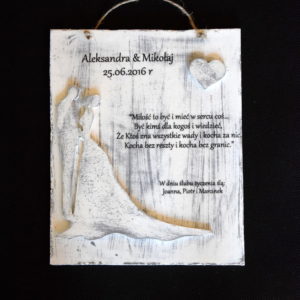 Ślubna pamiątka przecierana 3D ręcznie wykonana - 18 x 26 cm