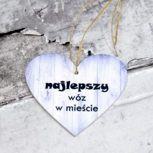 Zawieszka do auta ze zdjęciem. Serce. Dwustronna. 7x7.5 cm "Najlepszy wóz w mieście"