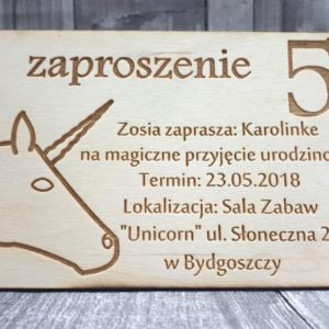 Zaproszenie na ŚLUB KOMUNIĘ ROCZEK drewniane grawer wzór 2