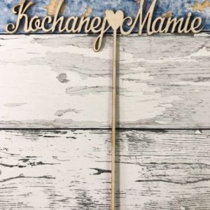 Drewniany pik do kwiatów do tortu Dzień Mamy napis Kochanej Mamie