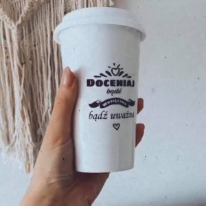 Kubek ze zdjęciem nadrukiem własnym napisem tumbler plus gumowe wieczko