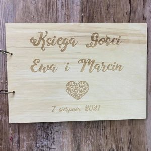 Księga gości drewniana album pamiątka grawer personalizacja A4 ślub wieczór panieński