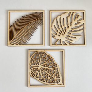 Drewniany Liście Zestaw Monstera Paproć Okienka Dekoracja Rozmiar S