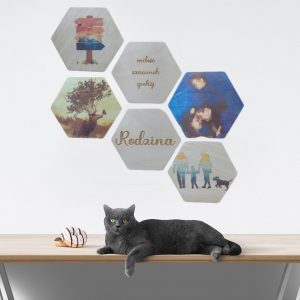 Plaster miodu heksagon drewniany ze zdjęciem napisem lub grafiką na ścianę rozm S