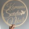 Koło drewniane Pierwsza Komunia Święta dekoracja 45 cm Napis Imię