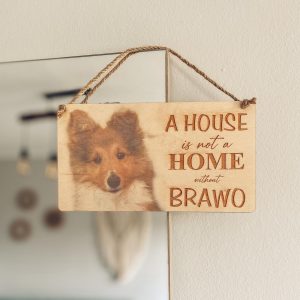 Drewniana Zawieszka Prostokątna Pies Zdjęcie Dom