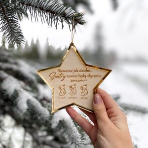 Bombka dla siostry drewniana ze złotym lustrem