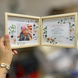 Drewniana Szkatułka Ramka na Chrzest Święty Pamiątka ze zdjęciem