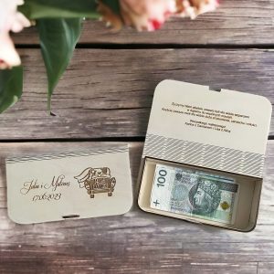 Pudełko handmade drewniane na banknoty prezent na Ślub Wesele_3