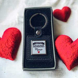 Brelok kwadratowy skórzany czarny Najlepszy Dziadziuś