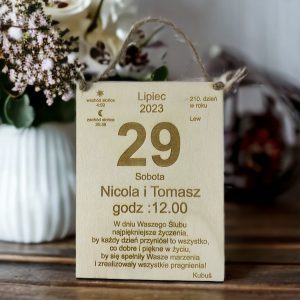 Drewniana kartka z kalendarza na ślub A4 Pamiątka ślubu