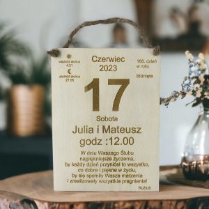 Drewniana kartka z kalendarza na ślub A5 Pamiątka ślubu