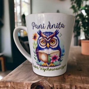Kubek latte z nadrukiem dla wychowawczyni Sowa Imię