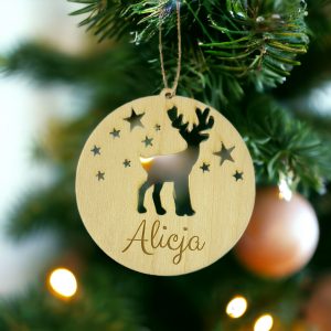 Bombka choinkowa drewniana renifer imię