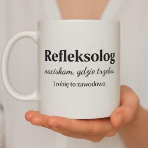 Kubek dla refleksologa „Naciskam, gdzie trzeba” – prezent z humorem
