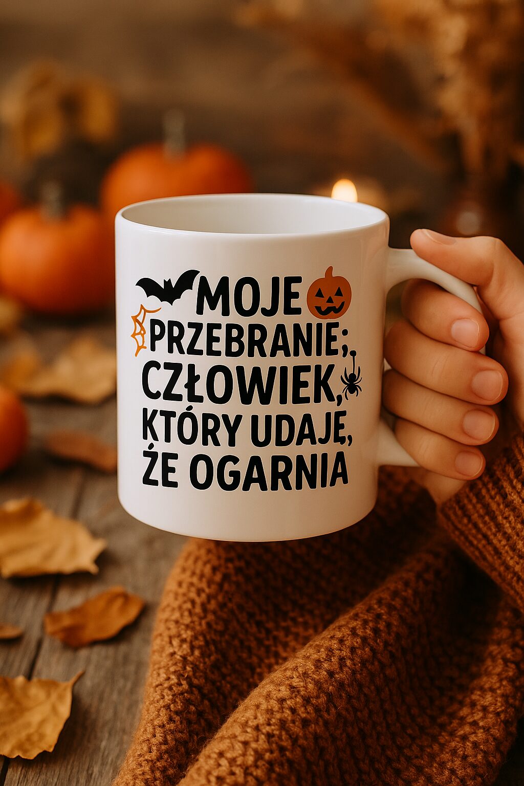 Kubek z napisem Halloween „Moje przebranie…” – śmieszny prezent