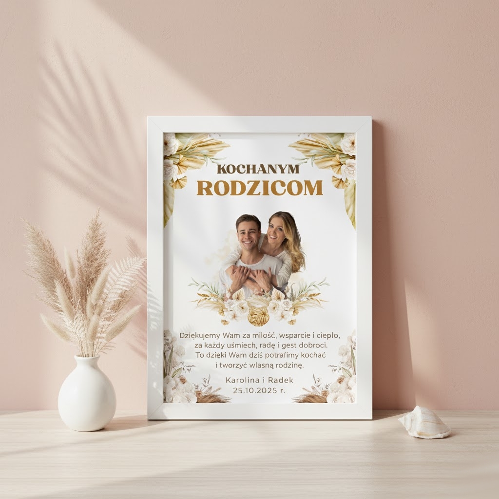 Podziękowanie dla rodziców w ramce – elegancki prezent ślubny