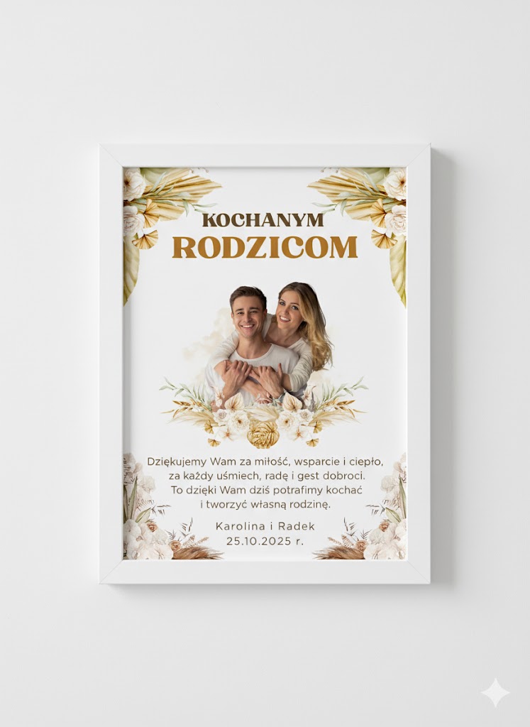Podziękowanie dla rodziców w ramce – elegancki prezent ślubny