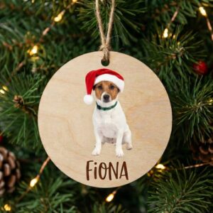 Drewniana bombka ze zdjęciem pupila – Sklejka 3mm, naturalna ozdoba (8 cm)