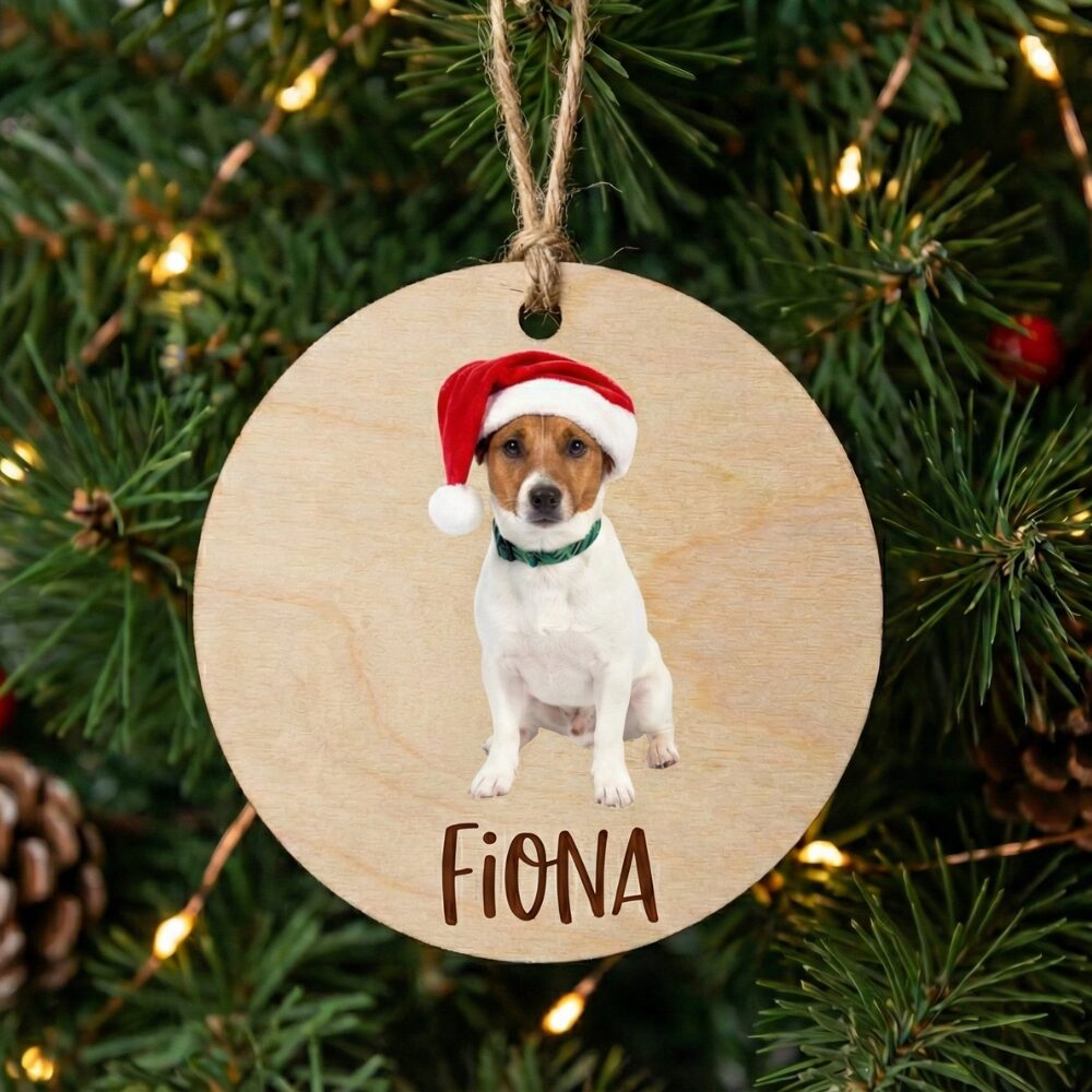 Drewniana bombka ze zdjęciem pupila – Sklejka 3mm, naturalna ozdoba (8 cm)