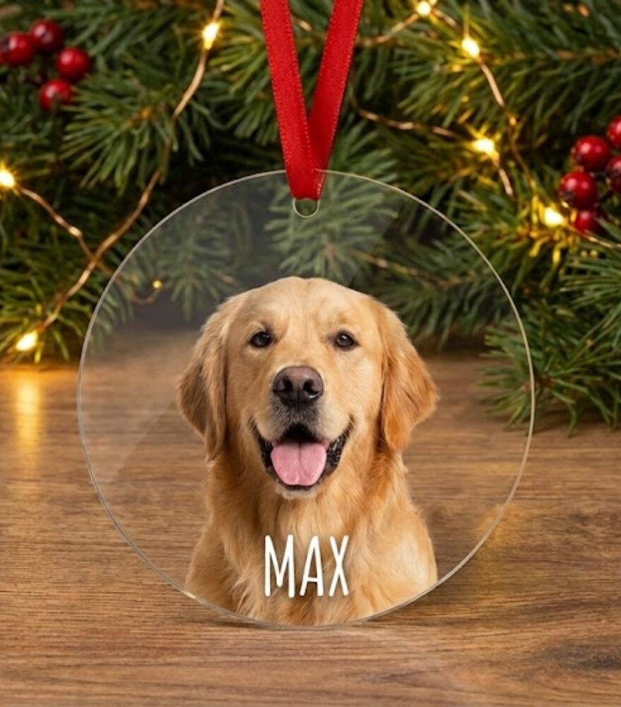 Personalizowana Bombka z Plexi ze Zdjęciem Pupila – Trwały Nadruk UV (8 cm)